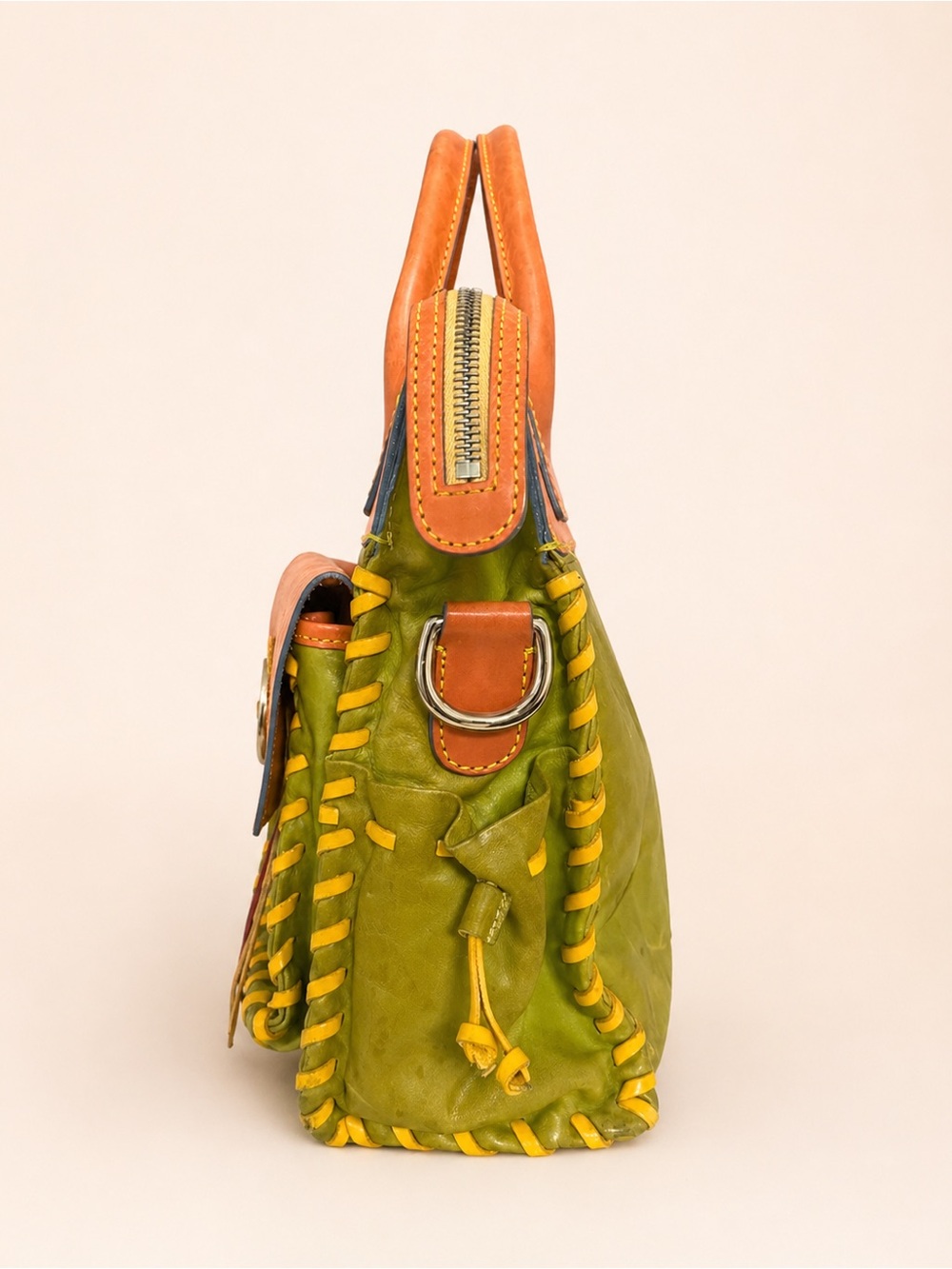 Dooney & Bourke Bolero Vintage Whipstitch Leather Satchel Bag - Picture 3 of 9